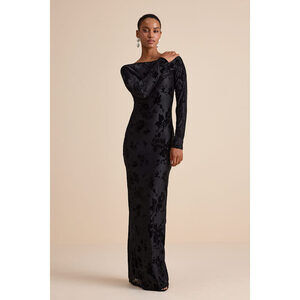 Lulus Amiria Black Burnout Velvet Long Sleeve Maxi Dress - Size S